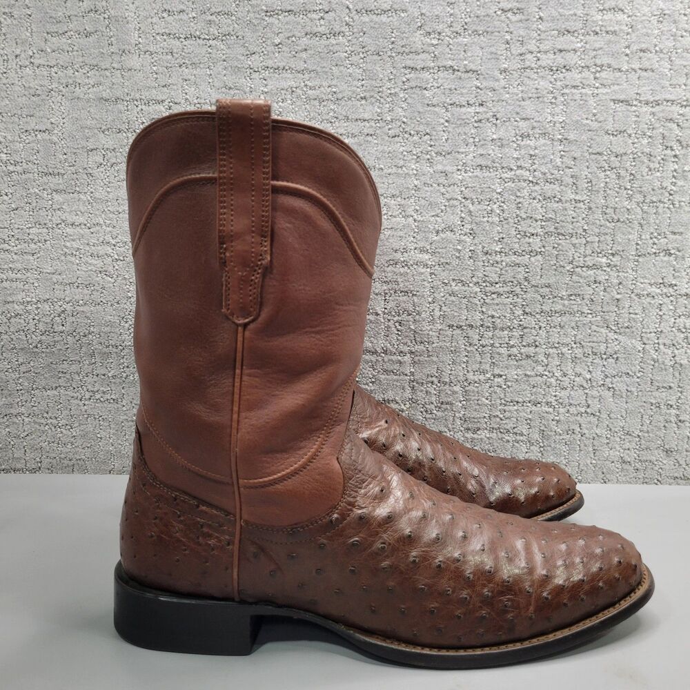 Tecovas The Earl Mens Size US 13D Hazelnut Ostrich Leather Pull-On Roper Boots - Picture 4 of 13